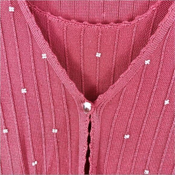 Classiques Entier Vintage Beaded Silk Burgundy Cardigan Sweater Set - Picture 7 of 11